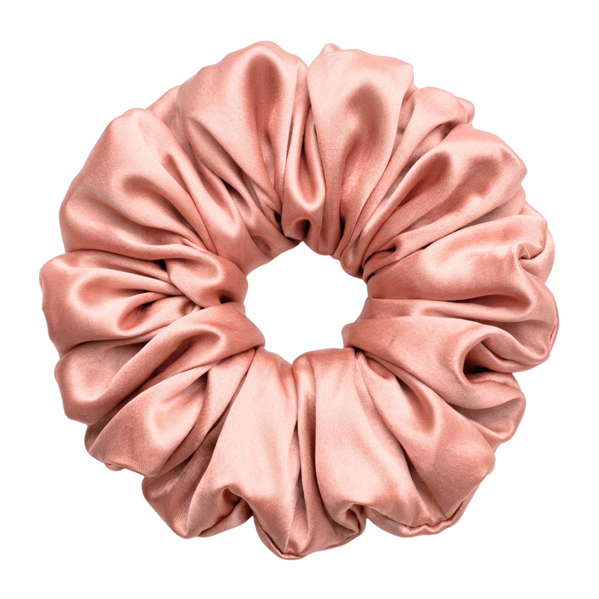 Rose Gold 100% mulberry silk 6.5cm XL Scrunchie on a white background