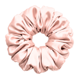 Rose Pink 100% mulberry silk 6.5cm XL Scrunchie on a white 