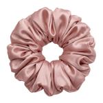 Rose Pink mulberry silk 2XL hair scrunchie on a white background