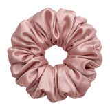 Rose Pink mulberry silk 2XL hair scrunchie on a white background