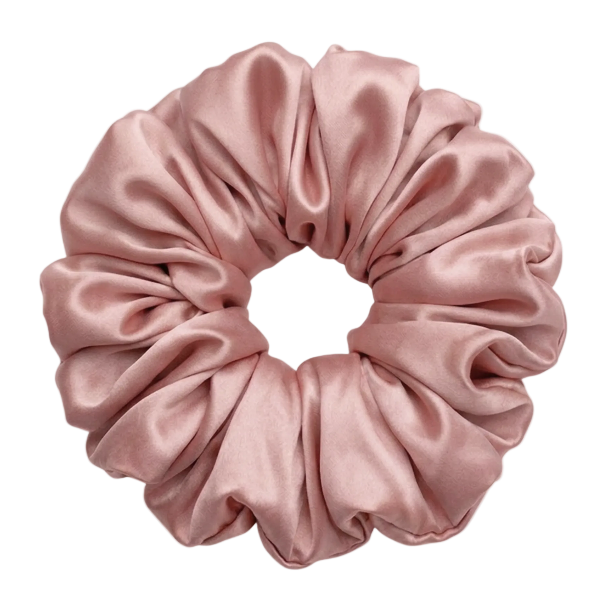 Rose Pink mulberry silk 2XL hair scrunchie on a white background