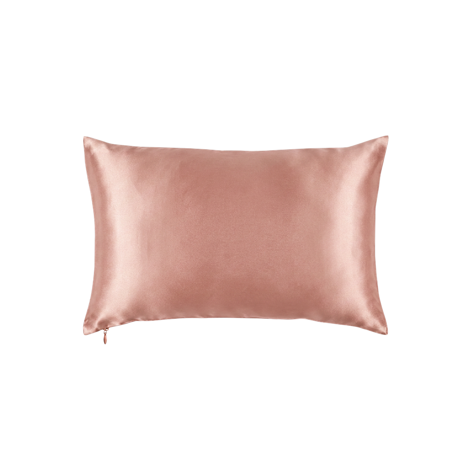 Mulberry Silk Queen pillowcase in a Rose Gold color on a white background
