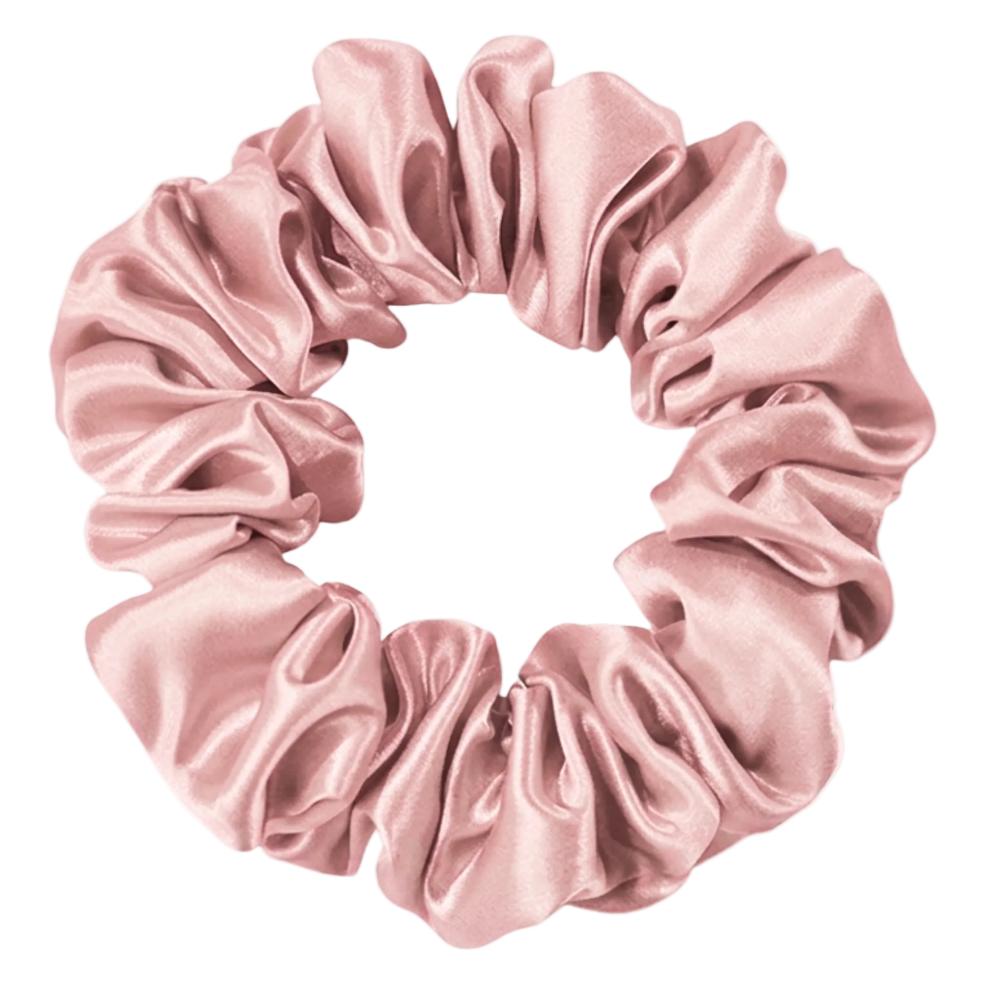 Rose Pink 100% mulberry silk 3.5cm Medium Scrunchie on a white 