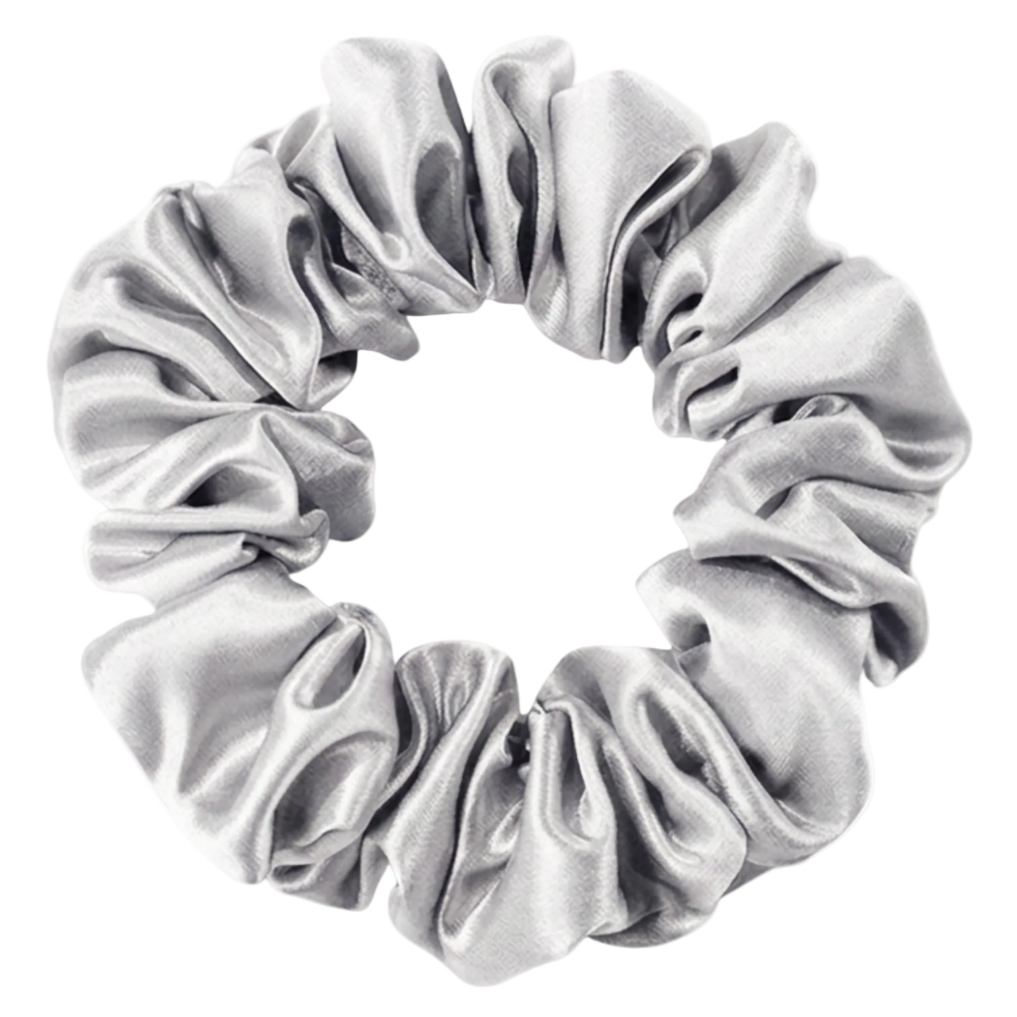 100% mulberry silk 3.5cm Medium Silver Scrunchie  on a white background