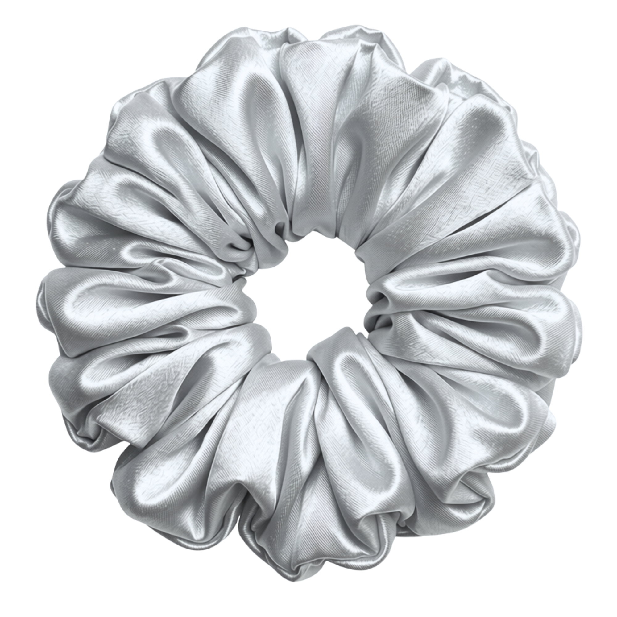 Silver 100% mulberry silk 6.5cm XL Scrunchie on a white background