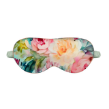 Teal Floral patterned silk sleep mask on a white background