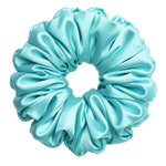Teal mulberry silk XXL hair scrunchie on a white background