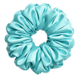 Teal mulberry silk XXL hair scrunchie on a white background