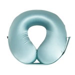 Teal U-Shaped Memory Foam Travel Neck Pillow with Velcro strap on a white background