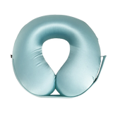 Teal U-Shaped Memory Foam Travel Neck Pillow with Velcro strap on a white background