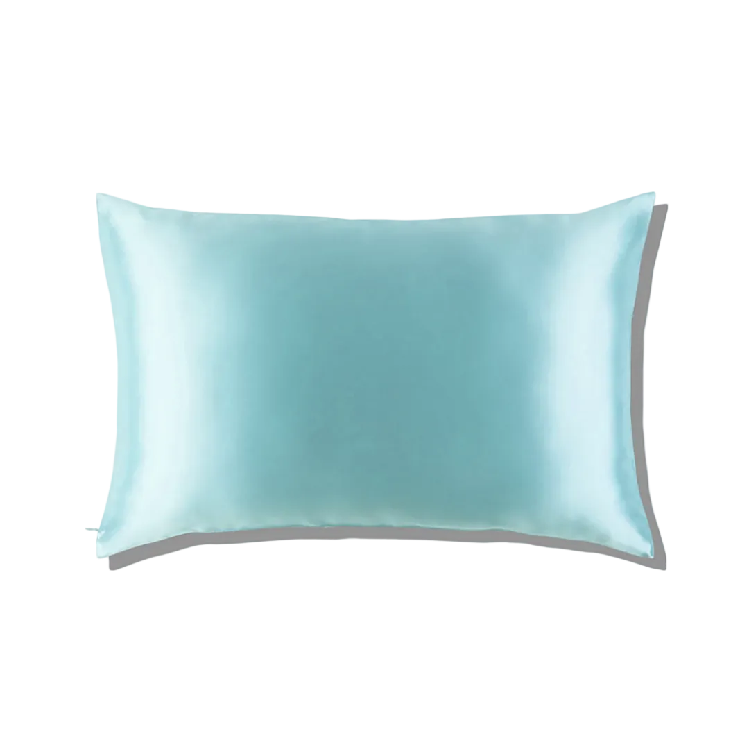 Mulberry Silk Queen pillowcase in a  teal color on a white background