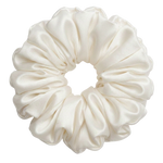  White Ivory 100% mulberry silk 6.5cm XL Scrunchie on a white background