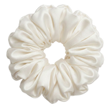  White Ivory 100% mulberry silk 6.5cm XL Scrunchie on a white background