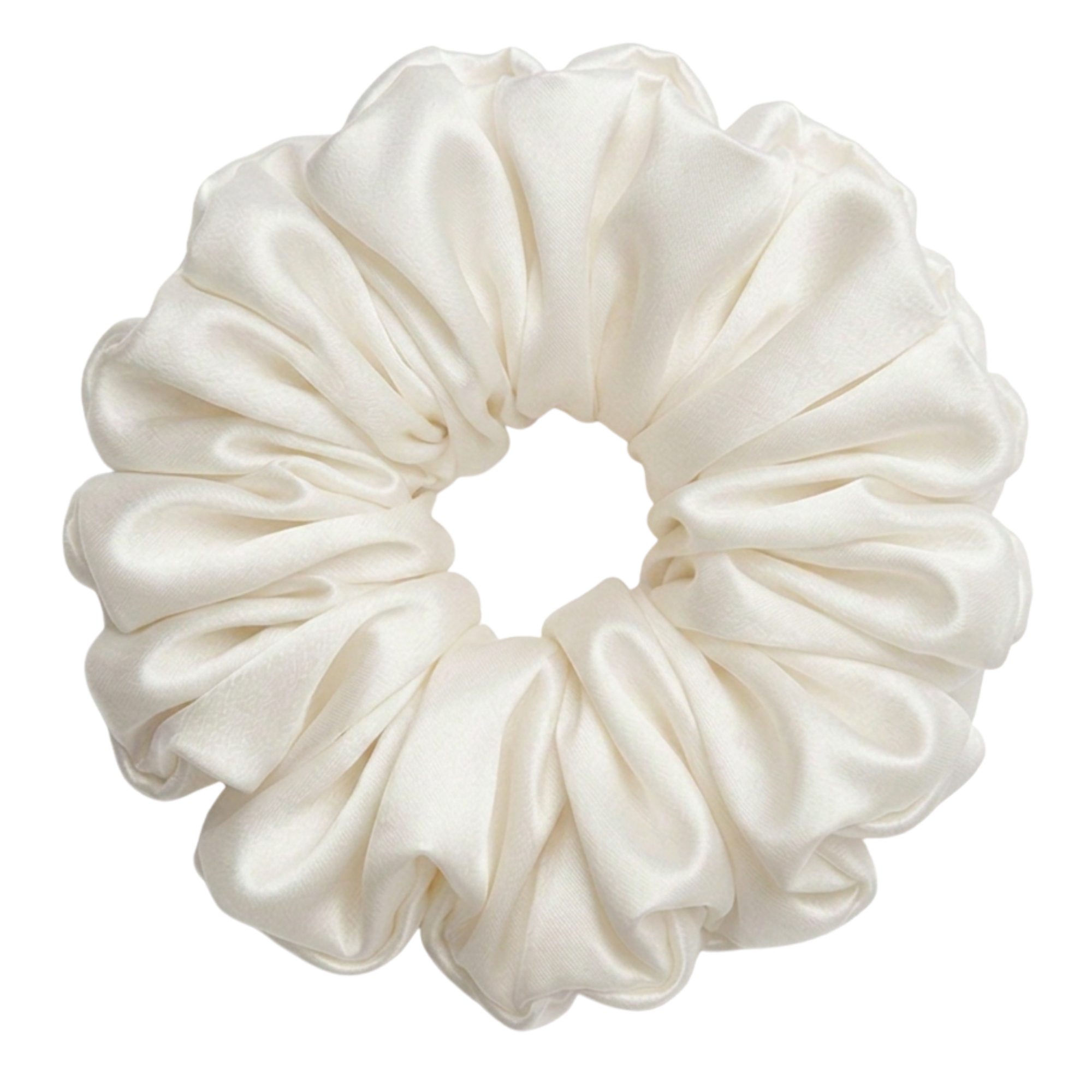  White Ivory 100% mulberry silk 6.5cm XL Scrunchie on a white background