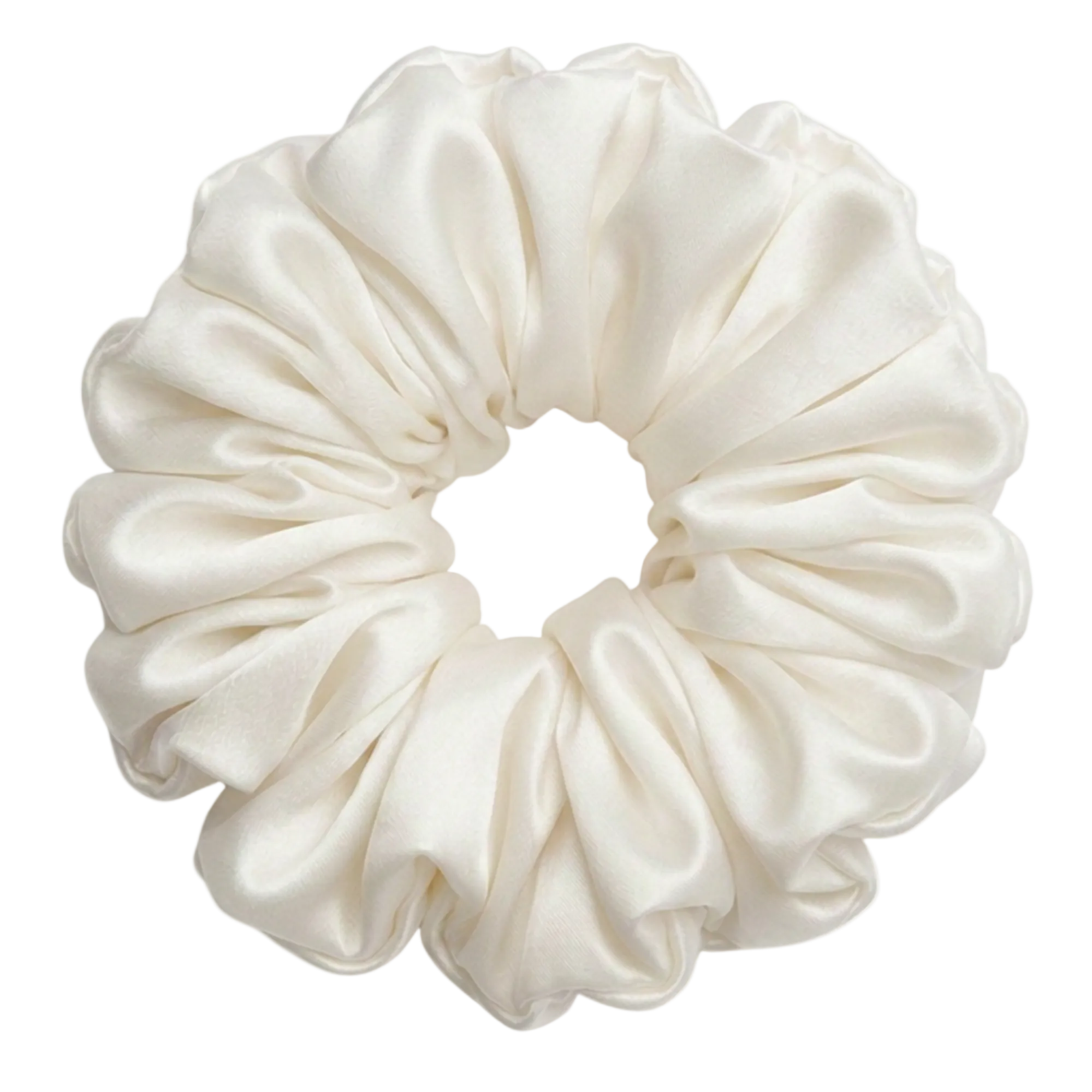 White Ivory mulberry silk 2XL hair scrunchie on a white background