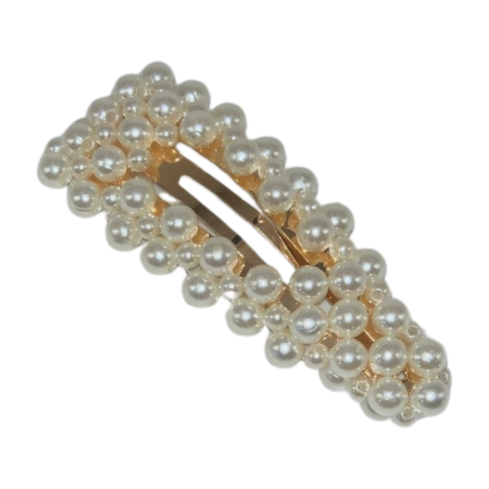 Teardrop with large Pearls hair clip in gold with opening